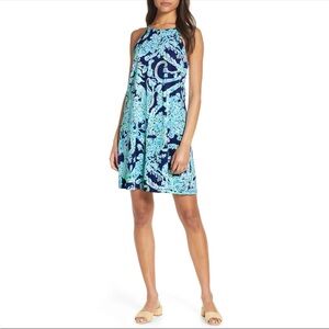 Lilly Pulitzer Mini Dress Vibrant Blue & Green Margot Halter Knit Medium